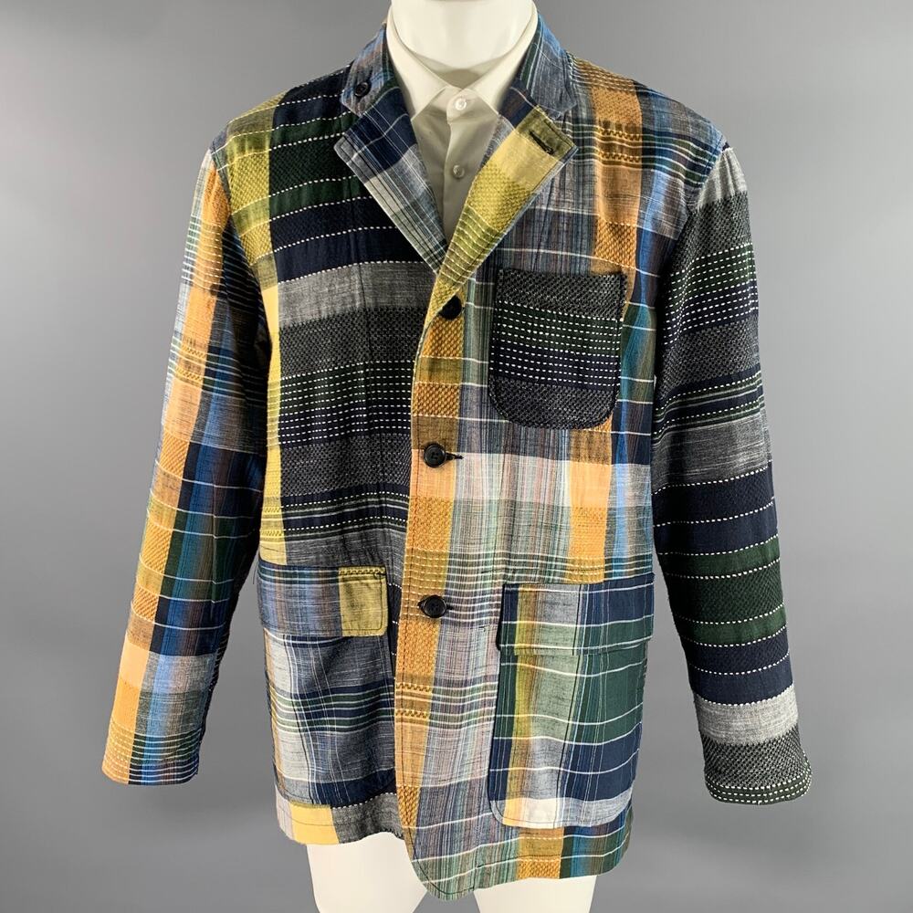ENGINEERED GARMENTS Size M Navy Orange Patchwork Cotton Sport Coat